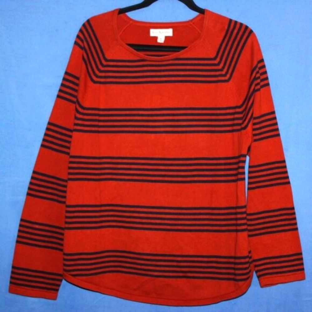 Kim Rogers Striped Cotton Raglan Sweater XL